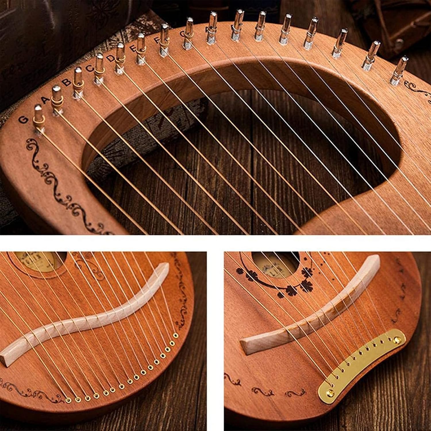 Hand Made Lap Harp, Lyre Harp 16 Metal Strings,Lute Guitar Mahogany Lyre Suitable Harp Instrument Mountain Dulcimer Best Gift For Music Lovers, Beginners, Children, Adult Harp