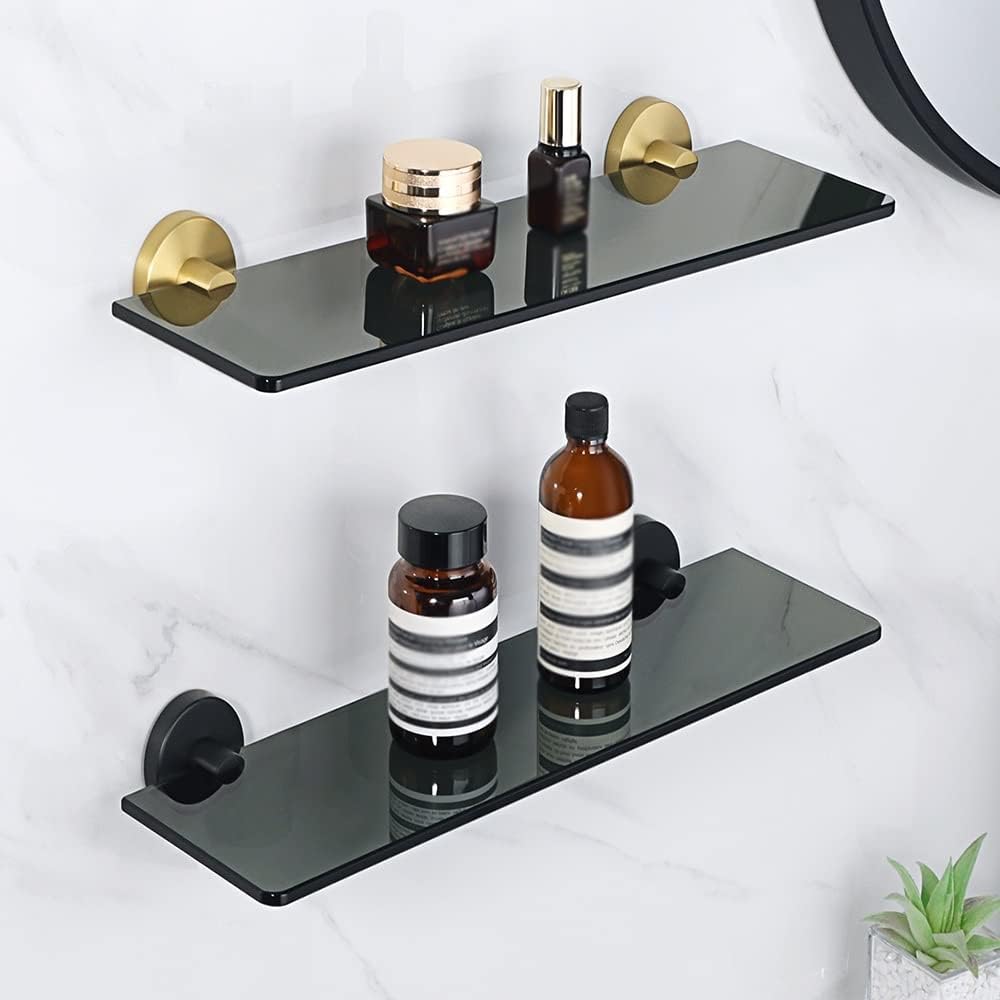 Shower Caddy Glass Bathroom Shelves Organizer, Wall Mount Shower Shelf Bath Storage 6MM Tempered Shampoo Rack Bracket Bathroom Organizer (Color : Silver-40cm)