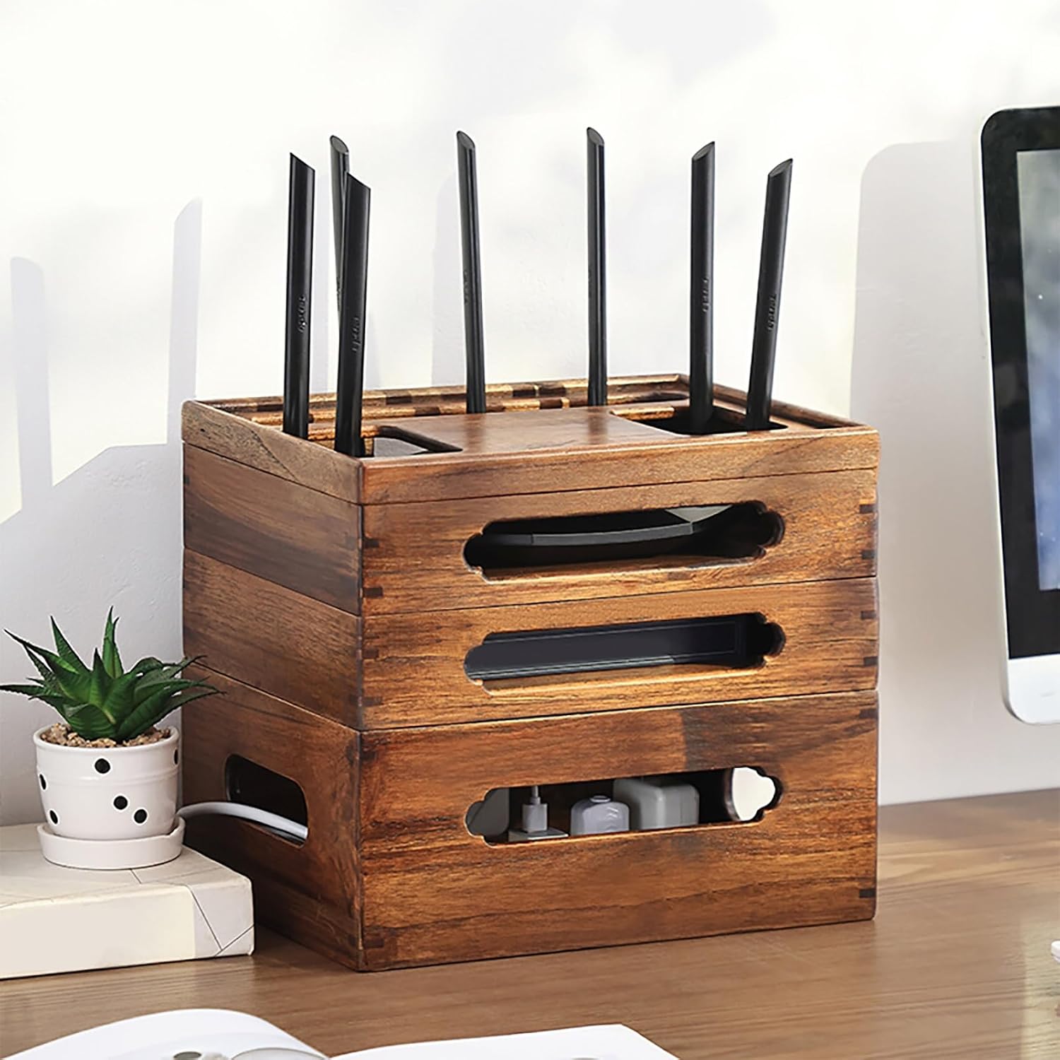 WiFi Router Storage Box Hider, Projector Shelf, Large Space Modem Cable Organizer, Rustic Home Organization Solution for Most Routers, Ideal for Home and Office Use(33.7*24*31cm/13.2*9.5*12.2in)
