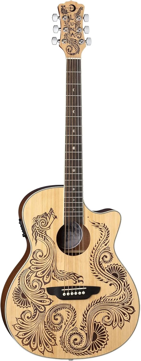 Luna Guitars Henna Dragon 6 String Spruce Acoustic/Electric Guitar, Right (HEN DRA SPR)