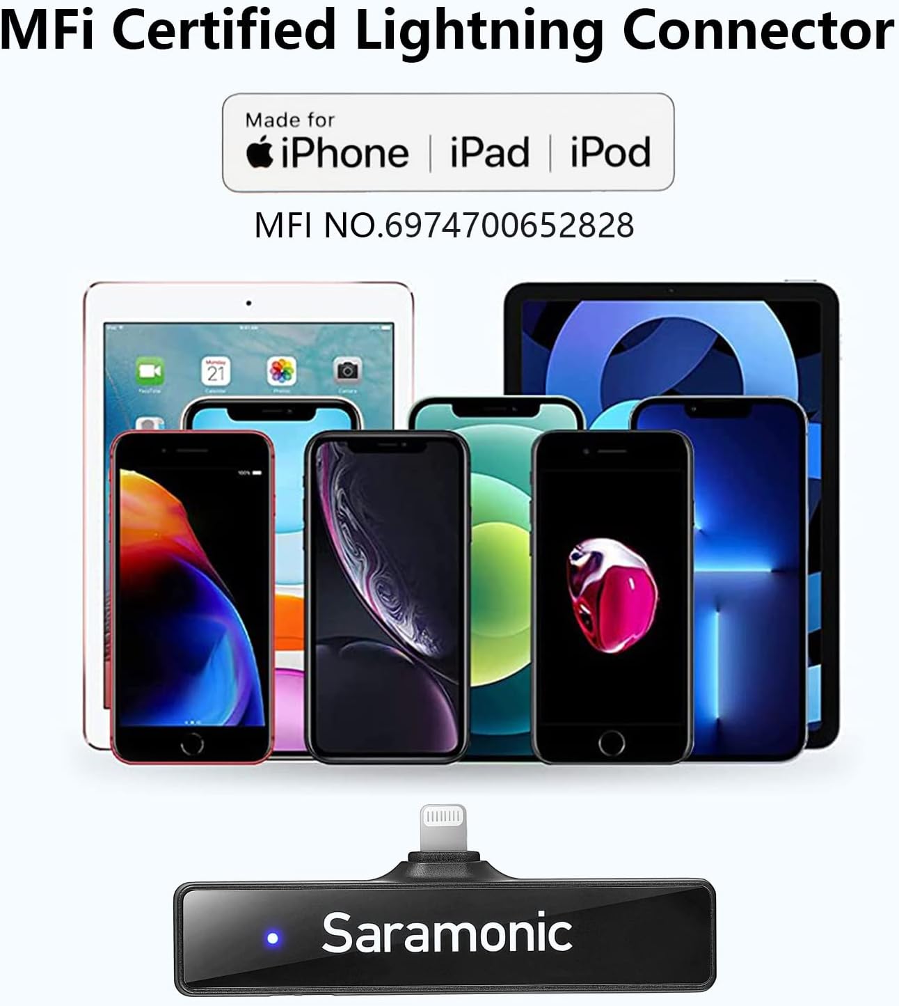 Saramonic Blink900 S3 Wireless Lavalier Microphone for iPhone iPad Phone, 6H Battery Life, 656ft Transmission, Wireless Lapel Lightning Clip-On Mic Microphones for Video Recording Vlog Live Streaming