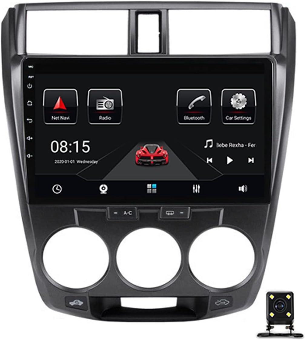 Double Din Car Stereo Radio with Carplay & Android Auto, 9In Touch Screen Bluetooth MP5 Player for Honda City 2008-2013 with SWC, Backup Camera, USB, FM Audio Receiver