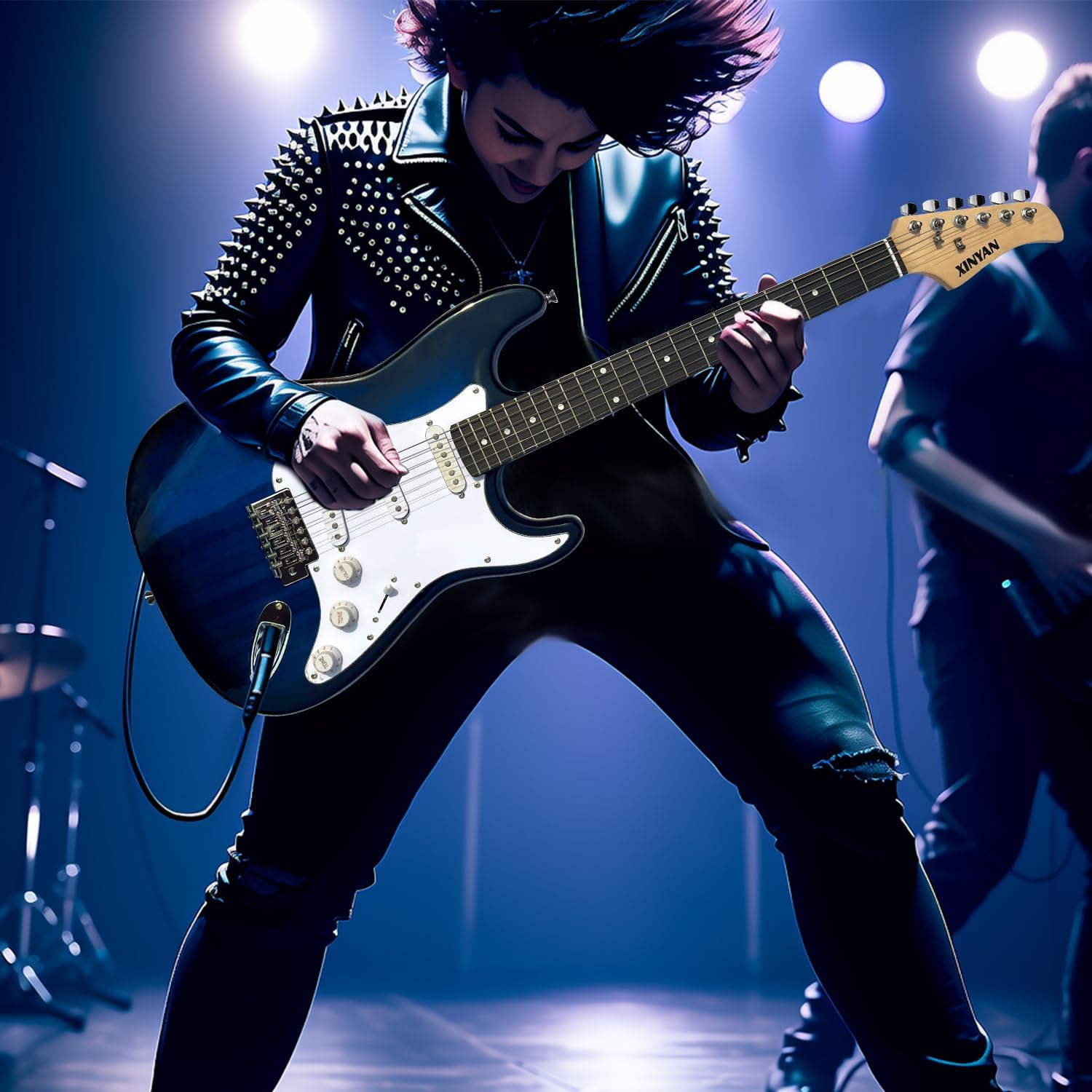 39in Full Size Beginner Electric Guitar Starter Kit w/Case, Strap, 20W Amp, Strings, Pick, Tremolo Bar (Blue Guitar)