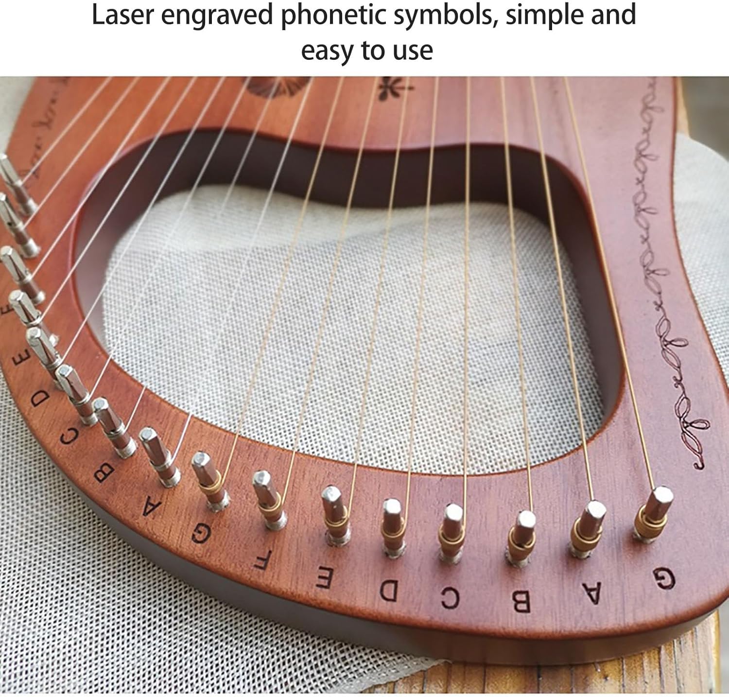 Single-Board Lyre Harp, 10-String Adult/Children Easy-to-Learn Lap Harp, Portable Small Harp Instruments (Color : 10 String Log Color Leaf)