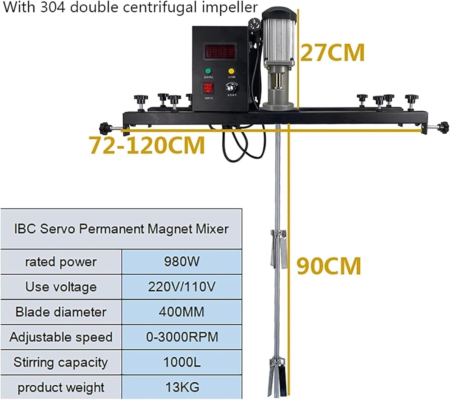Agitator, 980W Electric Tank Mixer Machine, Commercial 1 Ton Paint Stirring Machine With Support Hanger, Paint Mixing Equipment, for Ink Dissolver Agitator