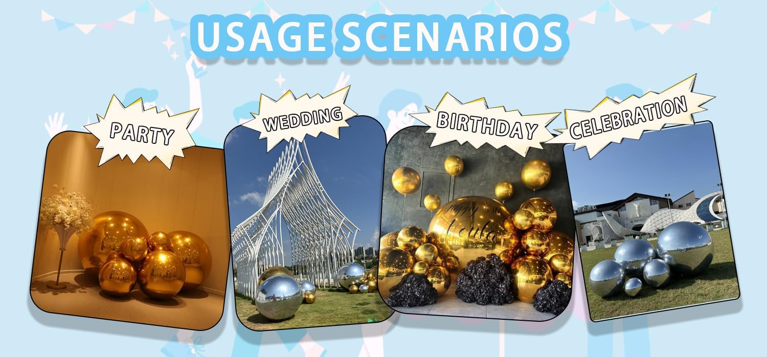 Inflatable Mirror Ball Set - Airtight PVC Spheres for Parties, Weddings, and Events. Perfect for Decoration, Hanging, and Displays. Includes Electric Pump (Multicolor, 24in-2pk_32in_39in_47in_71in)