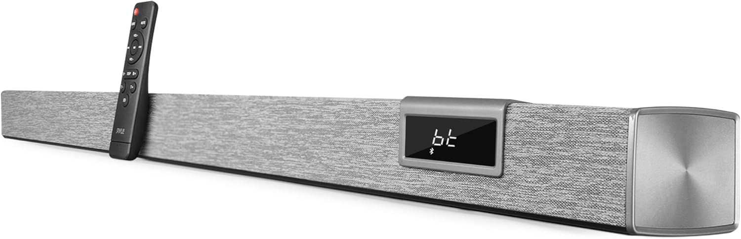 Pyle Built-in Class D Stereo Power Amplifier 35'' 2.1 Channel Soundbar - Wireless Bluetooth with Remote Control, BT Technology, Optical Input, Built-in LED Lights
