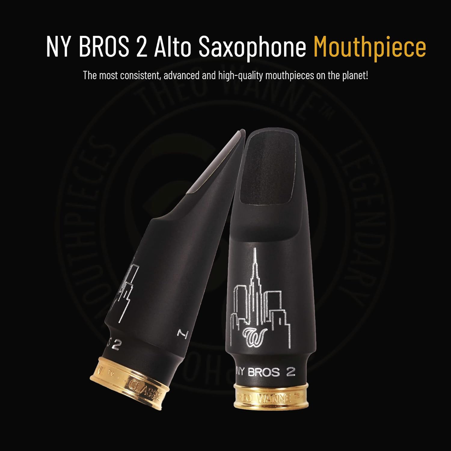 Theo Wanne NY BROS 2 Alto Saxophone Mouthpiece - Roll-Over Baffle - Versatile - Great for All Styles Including Jazz, Rock & Roll - Traditional Vintage Meyer Sound – Hard-Rubber - Medium Chamber