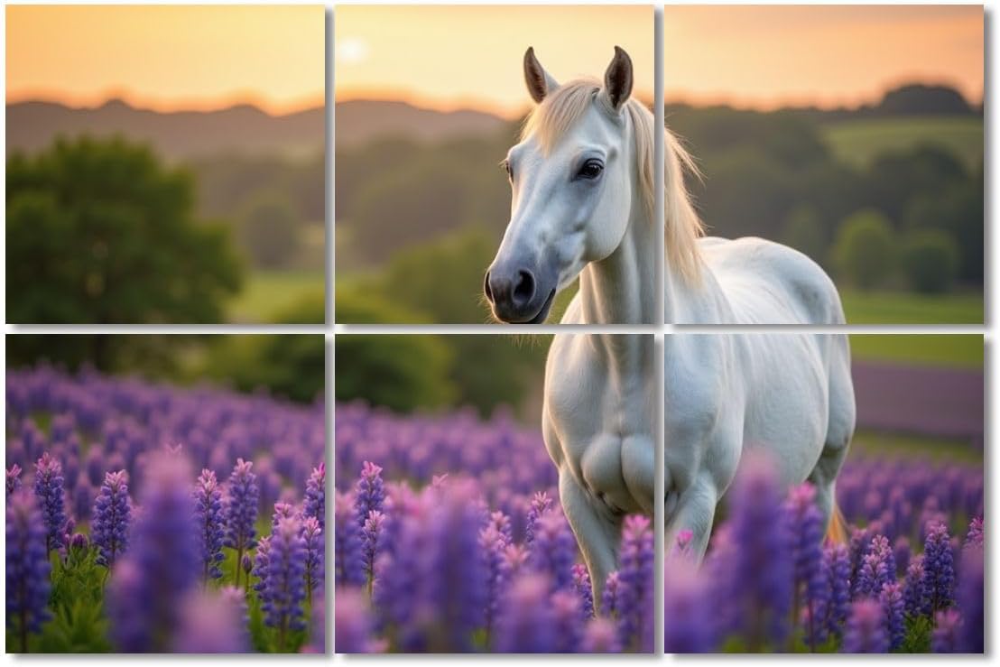 6 Pack Art Acoustic Panels Sound Absorbing Purple Lavender Horse Modern Abstract Foliage Geometric Leaves Decorative Soundproof Wall Panels Self Adhesive for Recording Studios Office 72