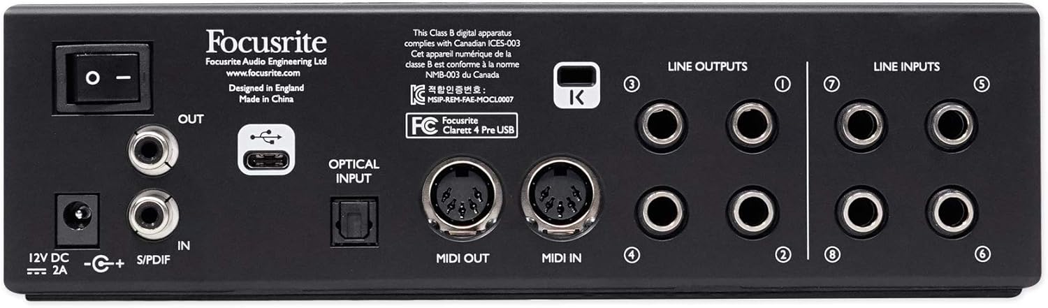 Focusrite AMS-CLARETT-4PRE-USB Clarett 4Pre USB 18-In/8-Out Audio Interface, Red Black