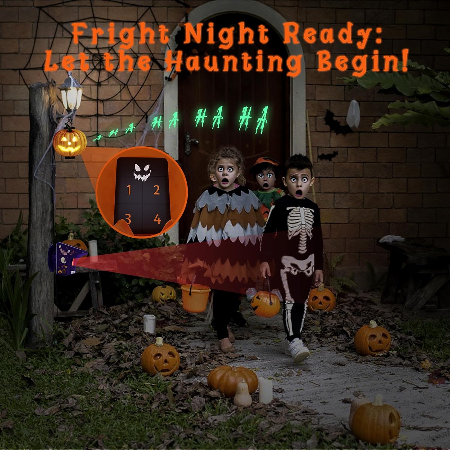 eMACROS 1/2 Mile Range Solar Driveway Alarm (Halloween Limited Edition), Halloween Decorations Motion Detector– Rechargeable Base Station with Spooky Halloween Music, Idea Gifts for Homeowners