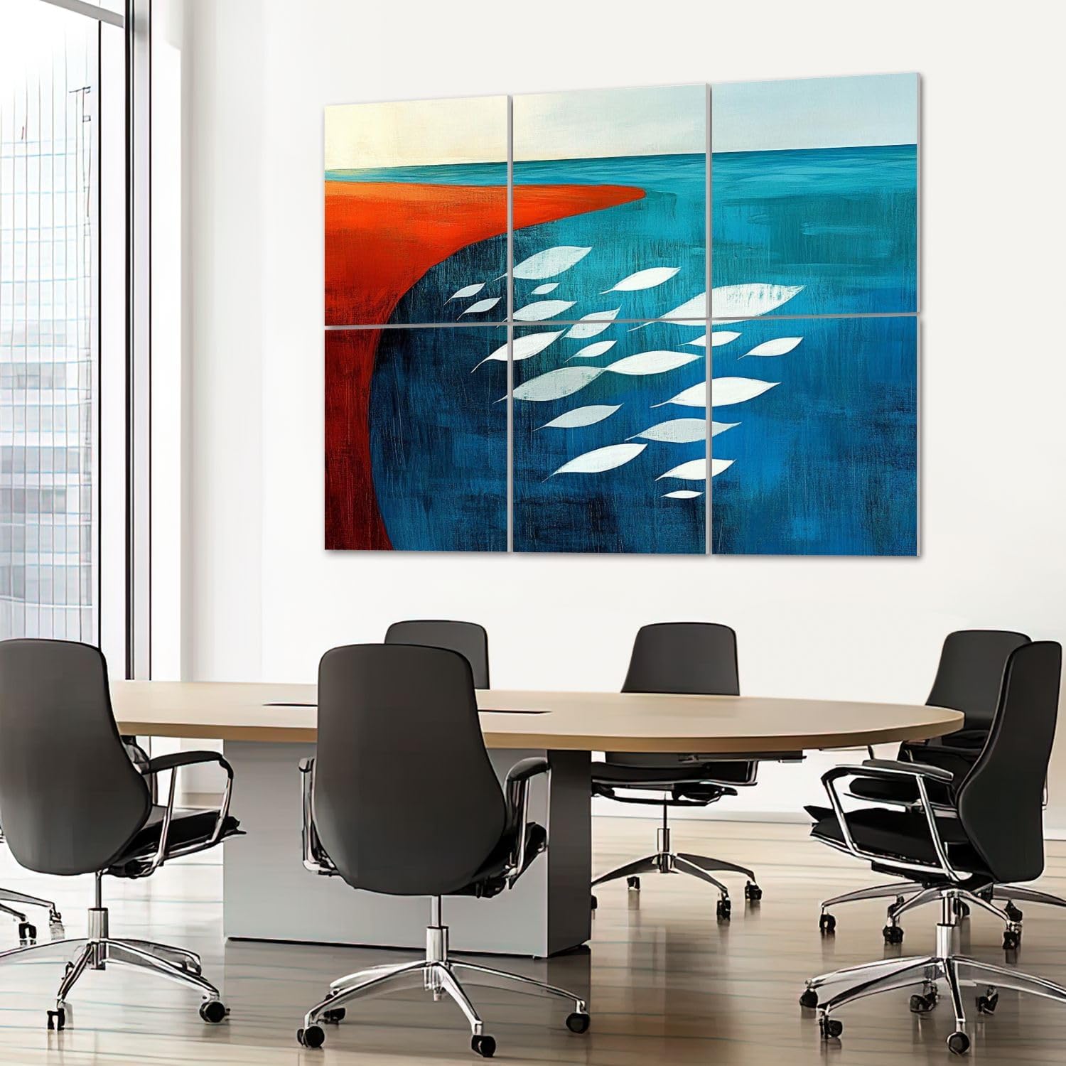 6 Pack Art Acoustic Panels Sound Absorbing Abstract Ocean Red Sunset Modern Flowers Leaves Shapes Fluid Forms Decorative Soundproof Wall Panels Self Adhesive for Recording Studios Office 72