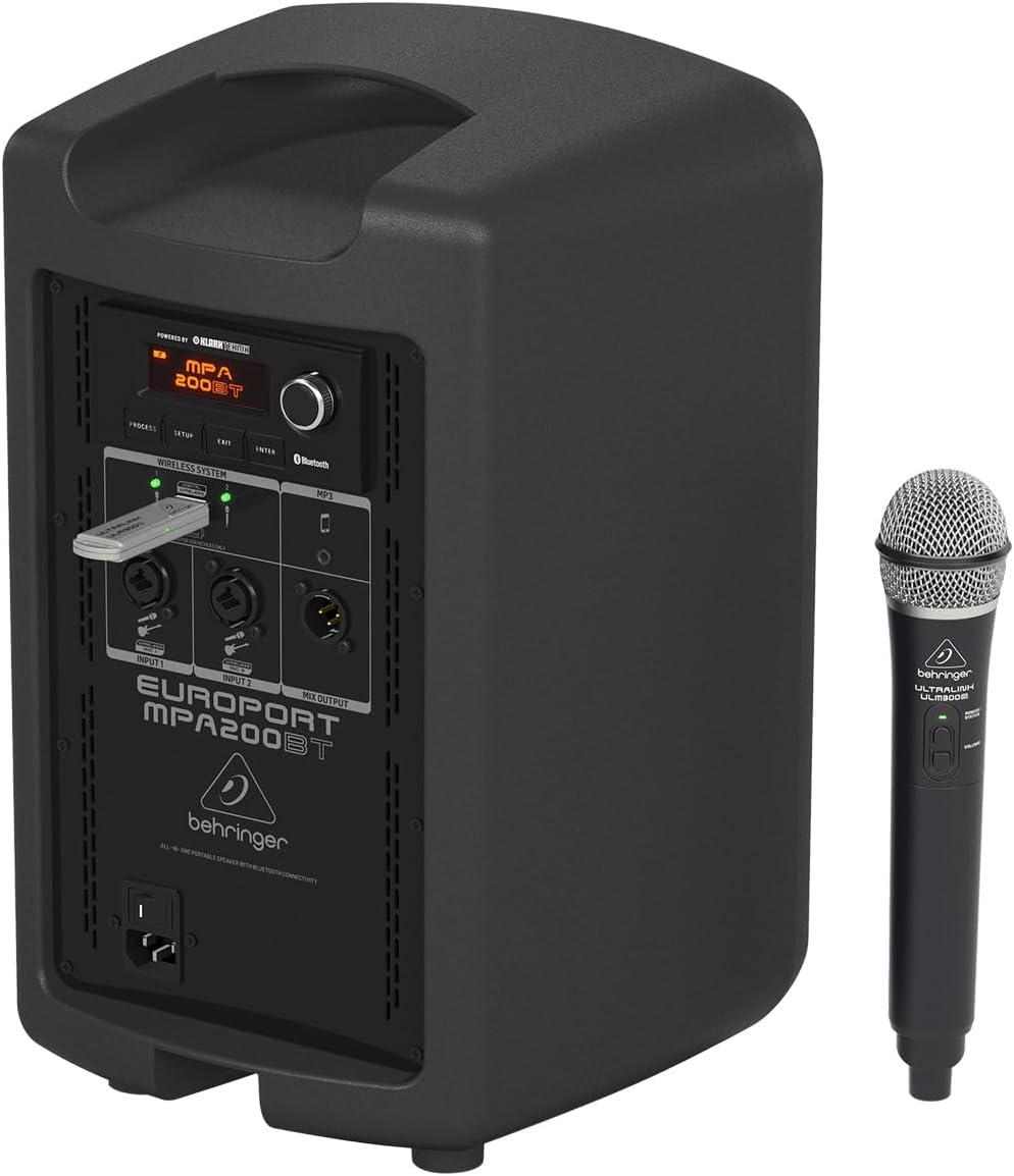 Behringer EUROPORT MPA200BT All-in-One Portable 200-Watt Speaker with Wireless Microphone, Remote Control via Smart Phone, Bluetooth Audio Streaming and Battery Operation