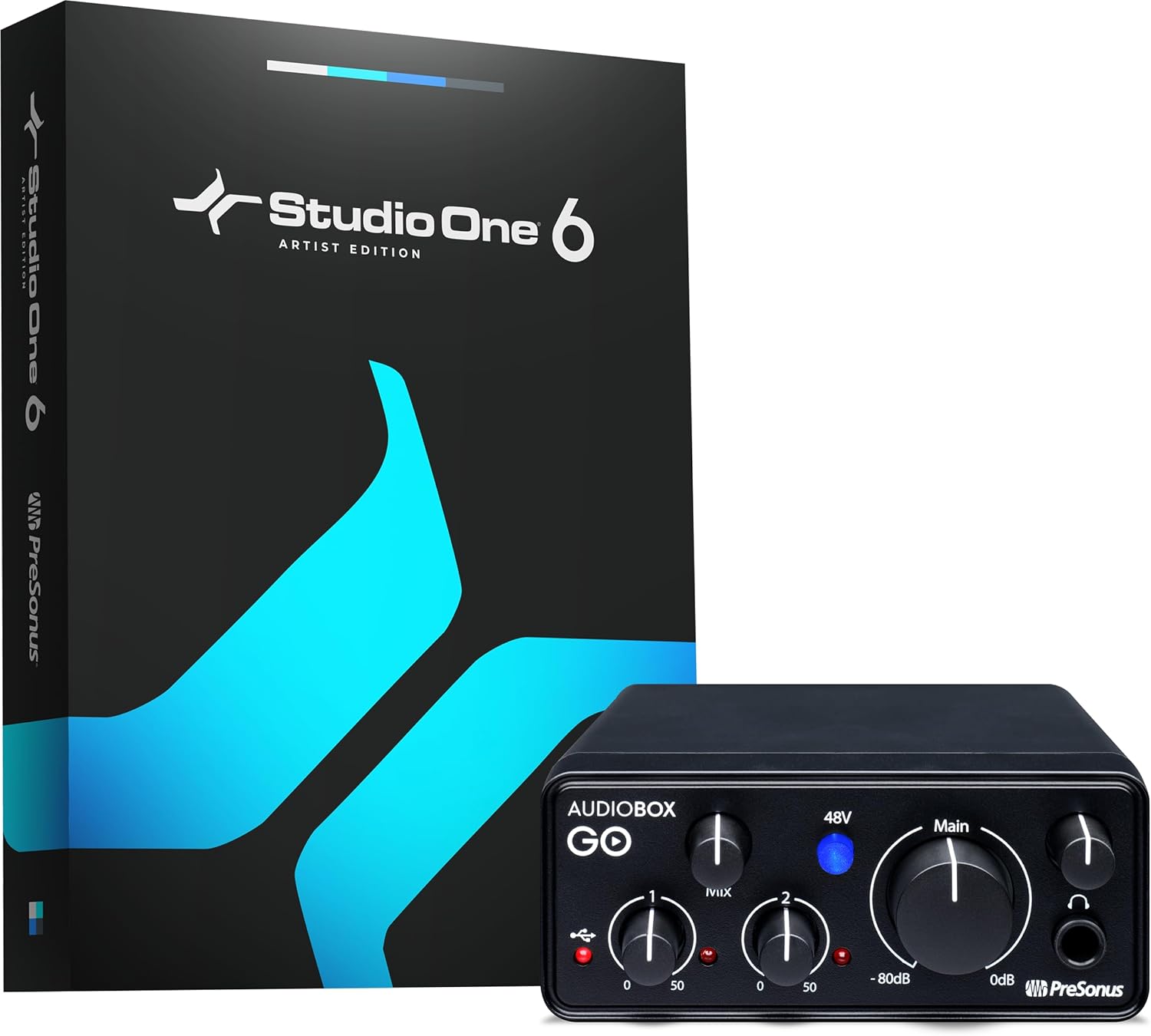 PreSonus AudioBox GO | USB-C Audio Interface for music production with Studio One DAW Recording Software, Music Tutorials, Sound Samples and Virtual Instruments