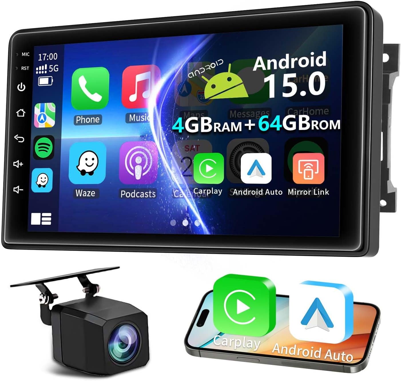 10.1 Inch Android 15 GPS Car Stereo Upgrade 4GB+64GB for Jeep Wrangler JK 2007-2018 Dodge Ram 1500 2500 2009 2010 2011 2012 Grand Cherokee with Wireless CarPlay Android Auto Bluetooth 5GWiFi SWC FM