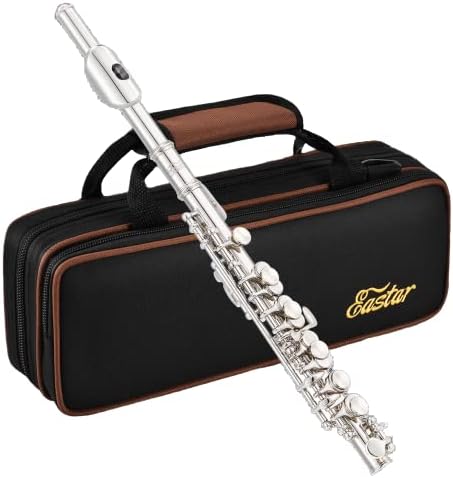Eastar Piccolo Instrument for Beginners Students, Key of C Flute, Hard Case, Cleaning Kit, Gloves, 2-Piece, Nickel Plated, EPC-1