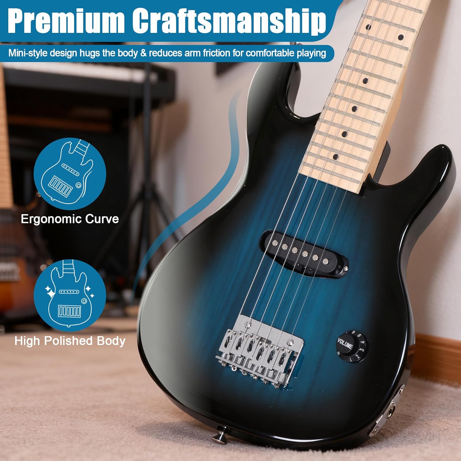 Smartxchoices 30 Inch Electric Guitar, Starter Kit for Kids with Amplifier,Picks, Gig Bag, Shoulder Strap, Cable & Accessory Kit,Solid Wood Body, Blue