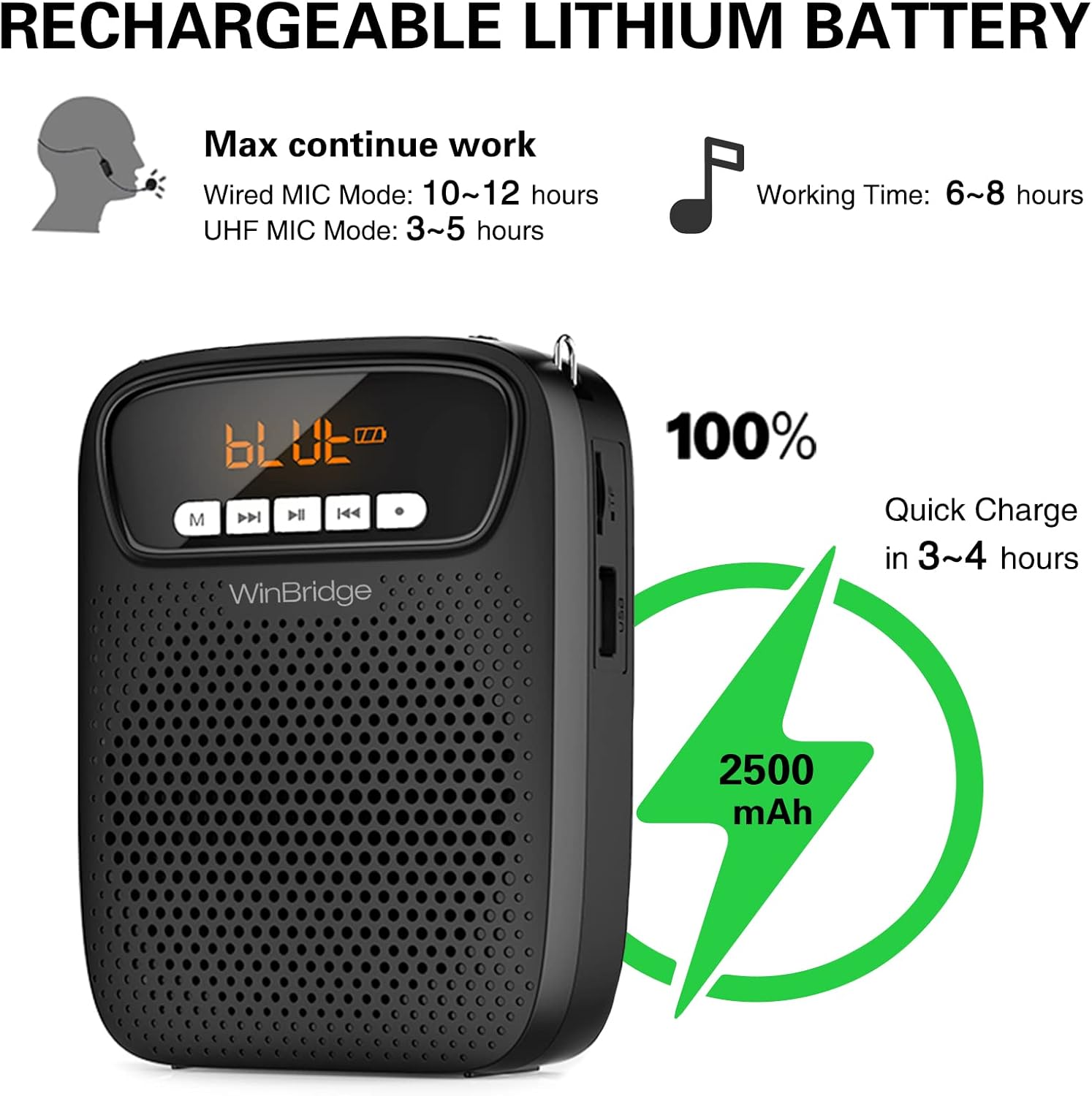 Portable Voice Amplifier Wireless & Wired Headset Microphone Speaker Mini Lightweight Personal Classroom Mic for Teachers Supports AUX Input,Bluetooth 5.0,Recording - S278UHF