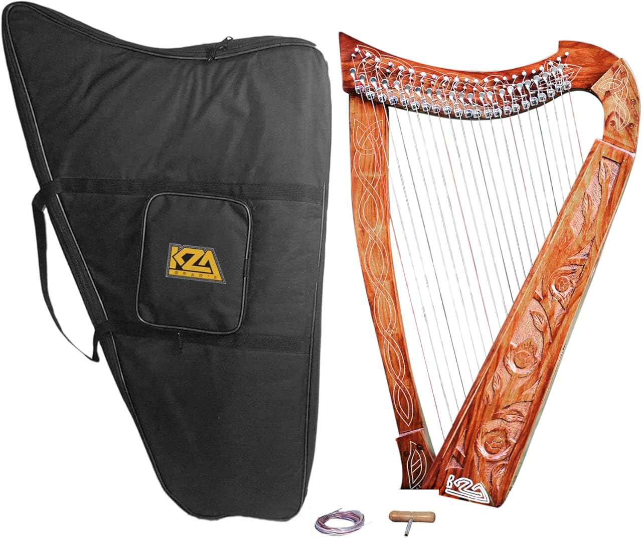 KZA BRAD'S 38 inches big 22 String harp SOLID ROSEWOOD WITH KEY Extra Strings & Carrying case Great for Teenagers