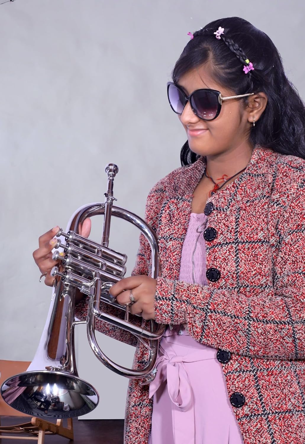 SM'Sai Musicals 4 Valve Flugel Horn With Mouthpiece And Hard Case For School Band Silver Flugel Horn BB Pitch Brass Musical Instrument For Orchestra Beginners Professionals For Kids Adults