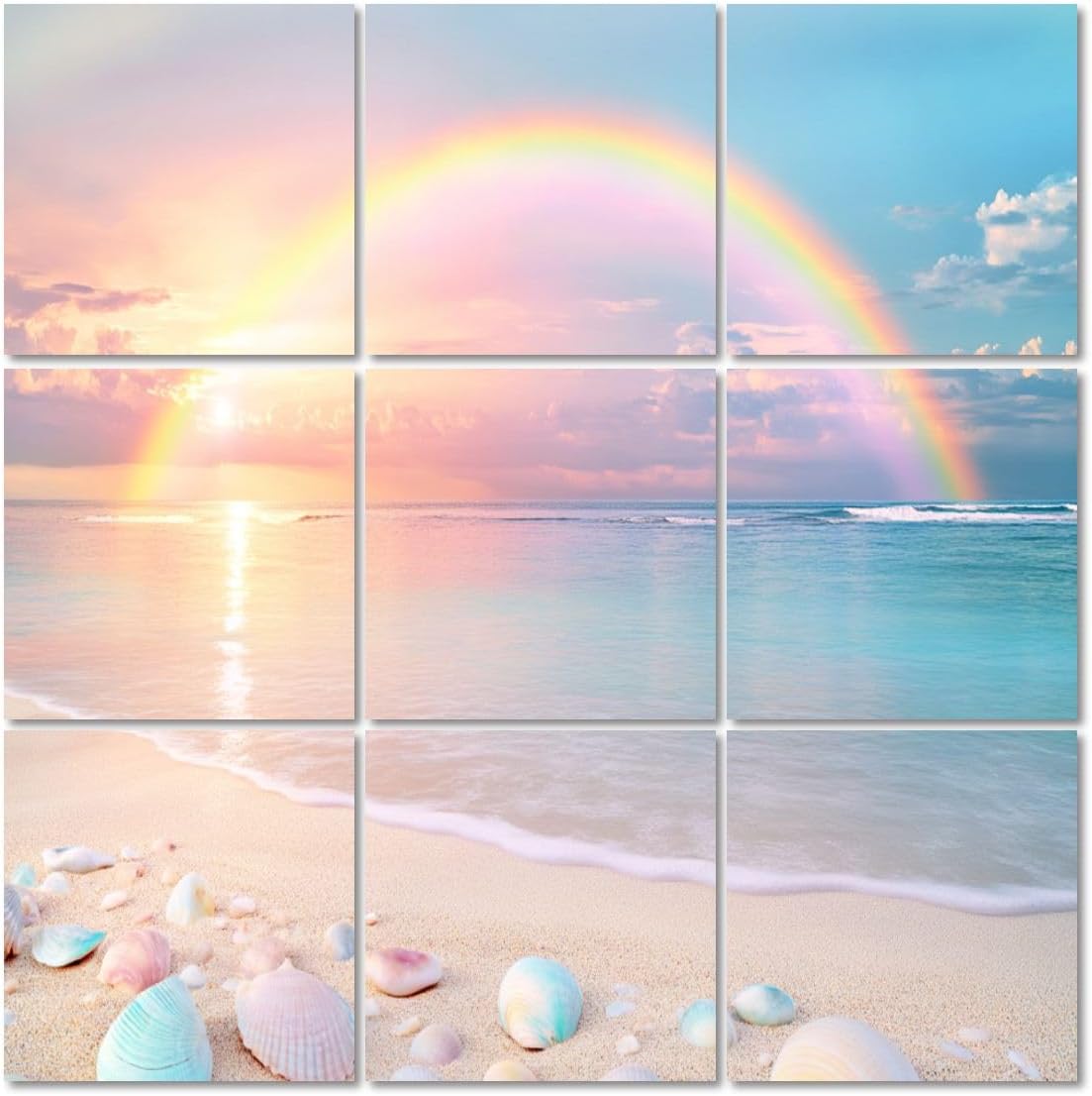 Art Acoustic Panels Self Adhesive Rejuvenating Beach Sunrise Crystal Pastel Pebbles 9 Packs Decorative Soundproof Wall Panels Large Sound Absorbing Panels for Home Office 60
