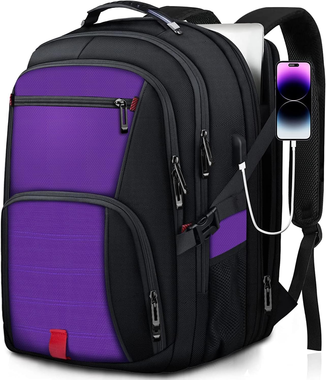 Travel Backpack, 18.4 Inch Laptop Backpacks for Men Women with USB Port, 55L Anti Theft Water Resistant College Bussiness TSA Airline Approved Work Computer Backpack, Purple