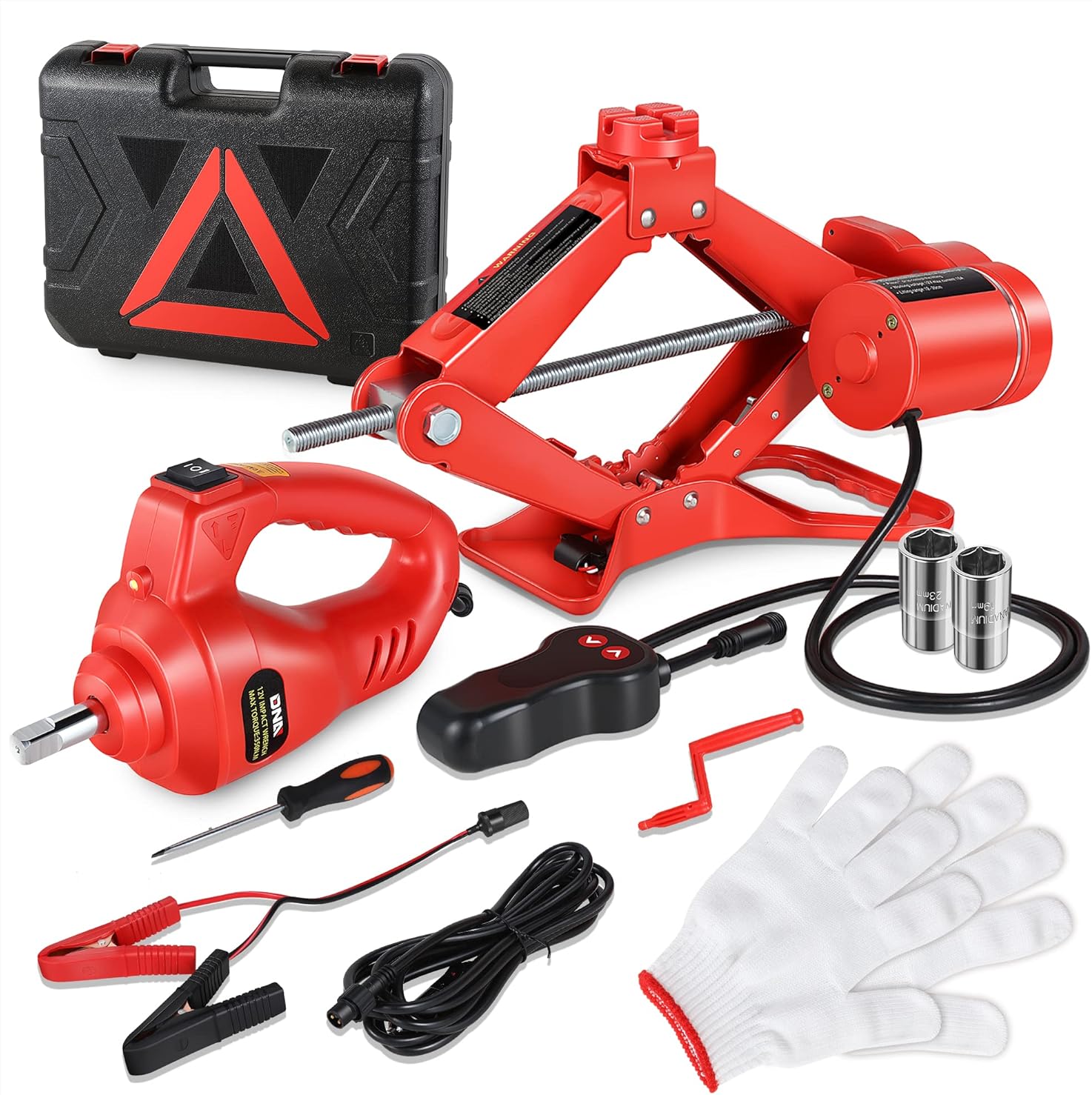 DNA Motoring 3T Portable Electric Scissor Lift Jack Kit - 4.7'' - 13.8''(12-35cm) 12V Lifting Range Electric Car Jack & Impact Wrench for Auto Sedan SUV Repair, TOOLS-00281