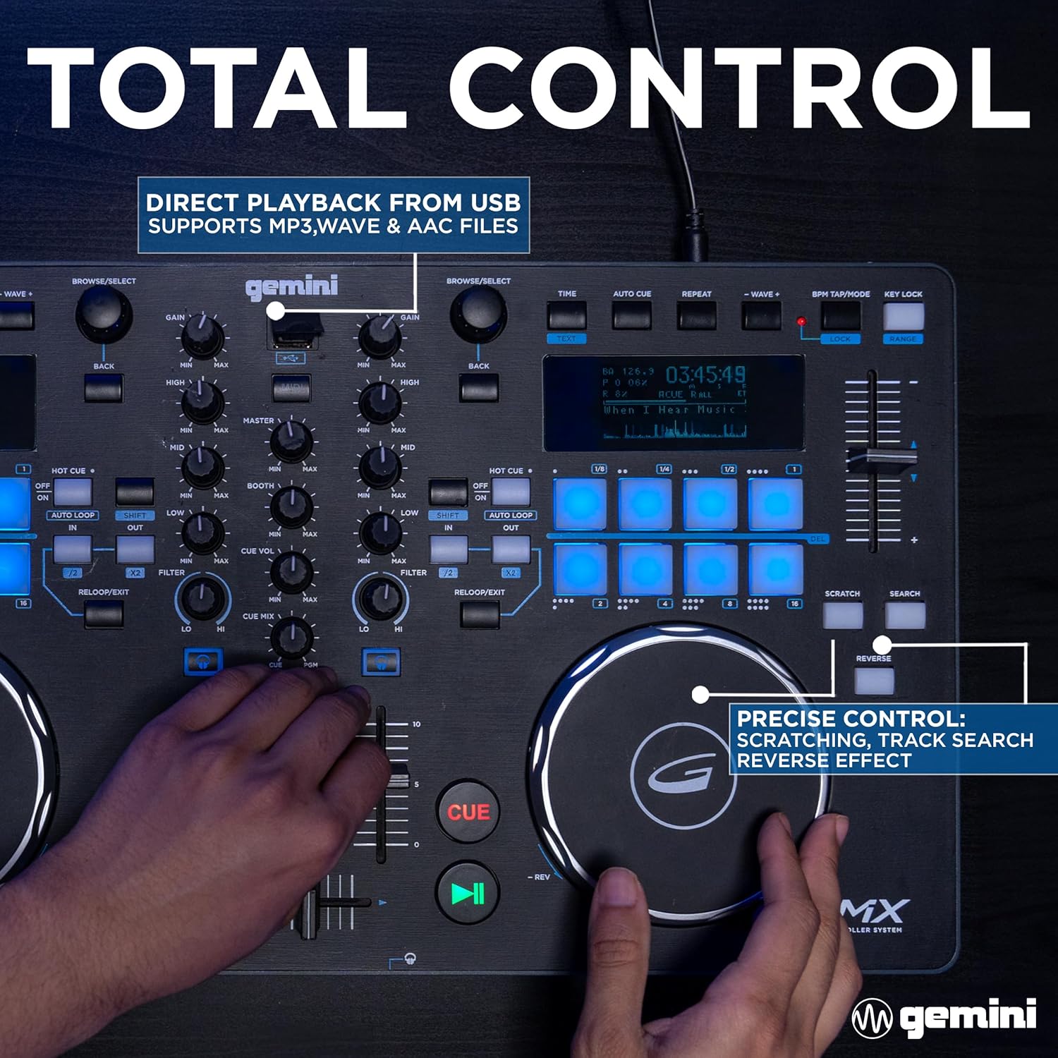 Gemini Sound GMX Versatile DJ Controller & Media Player - Compact USB/MIDI System with VirtualDJ LE, Ideal for Mobile DJs & Live Performances
