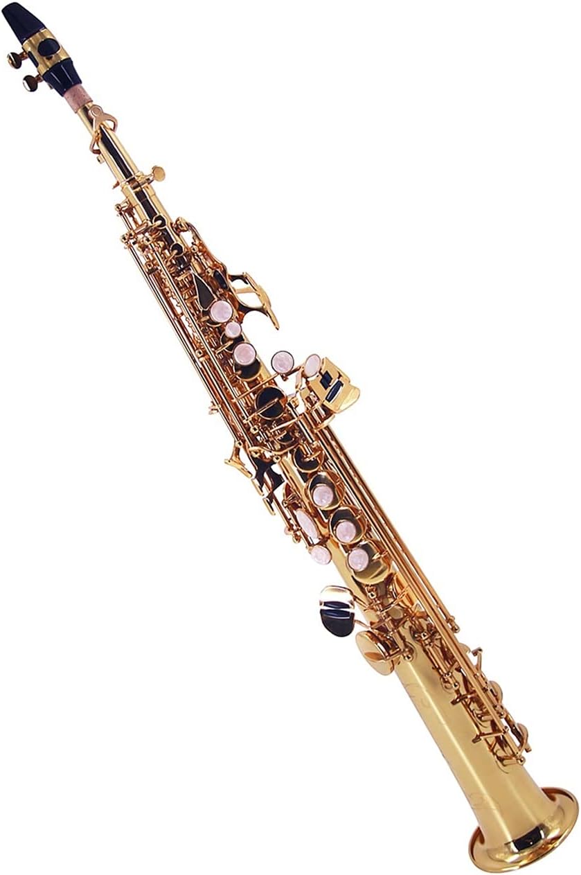 Bb Soprano Saxophone Brass Lacquered Gold Woodwind Instrument with Carrying Case Reed Cleaning Brush Cloth Student Saxophone