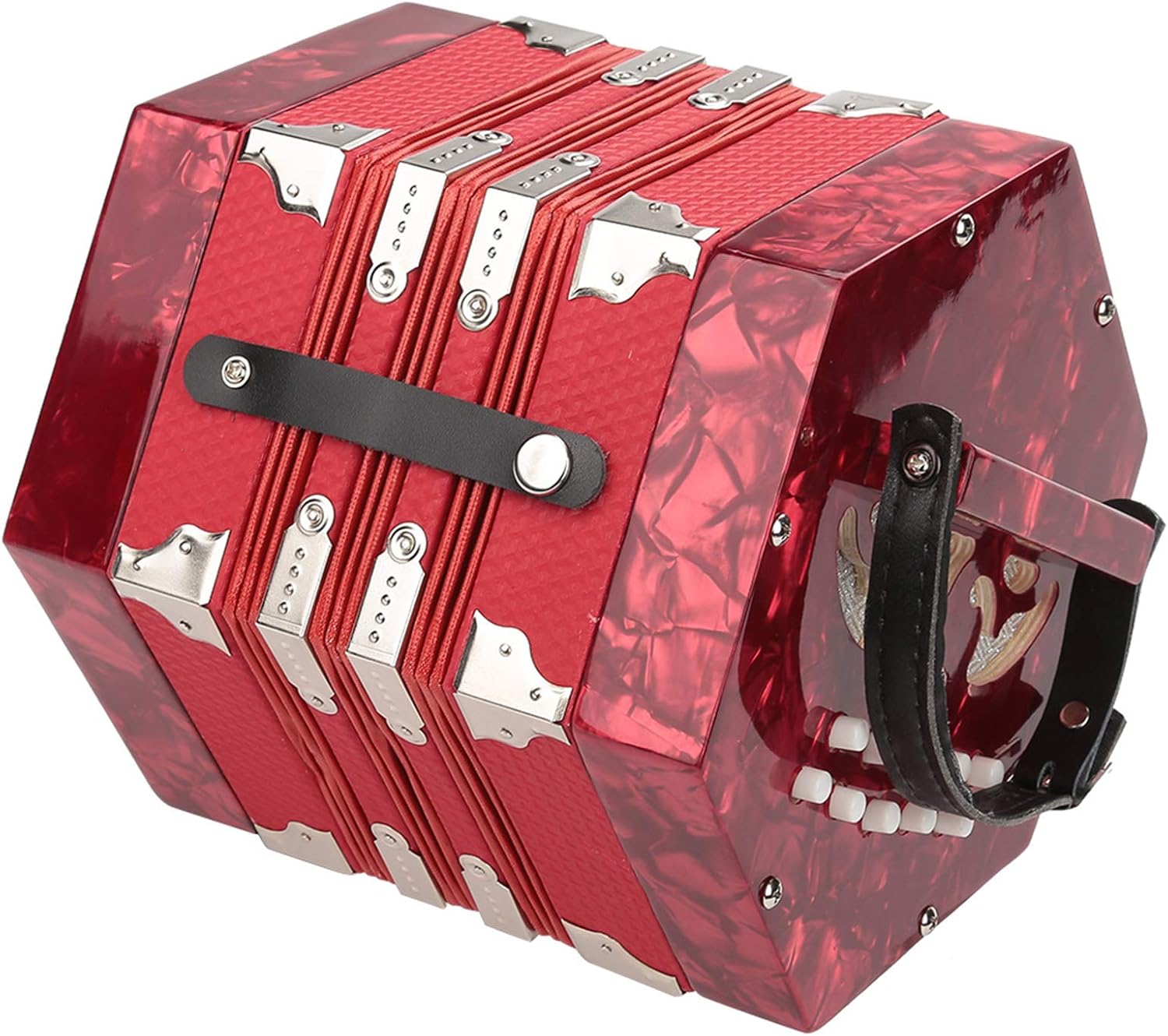 20 Buttons Accordion, ABS Concertina Accordion Lightweight Instrument Acordion Concertina with 2 Arm Straps Convenient Handle, Bag Included (Red)