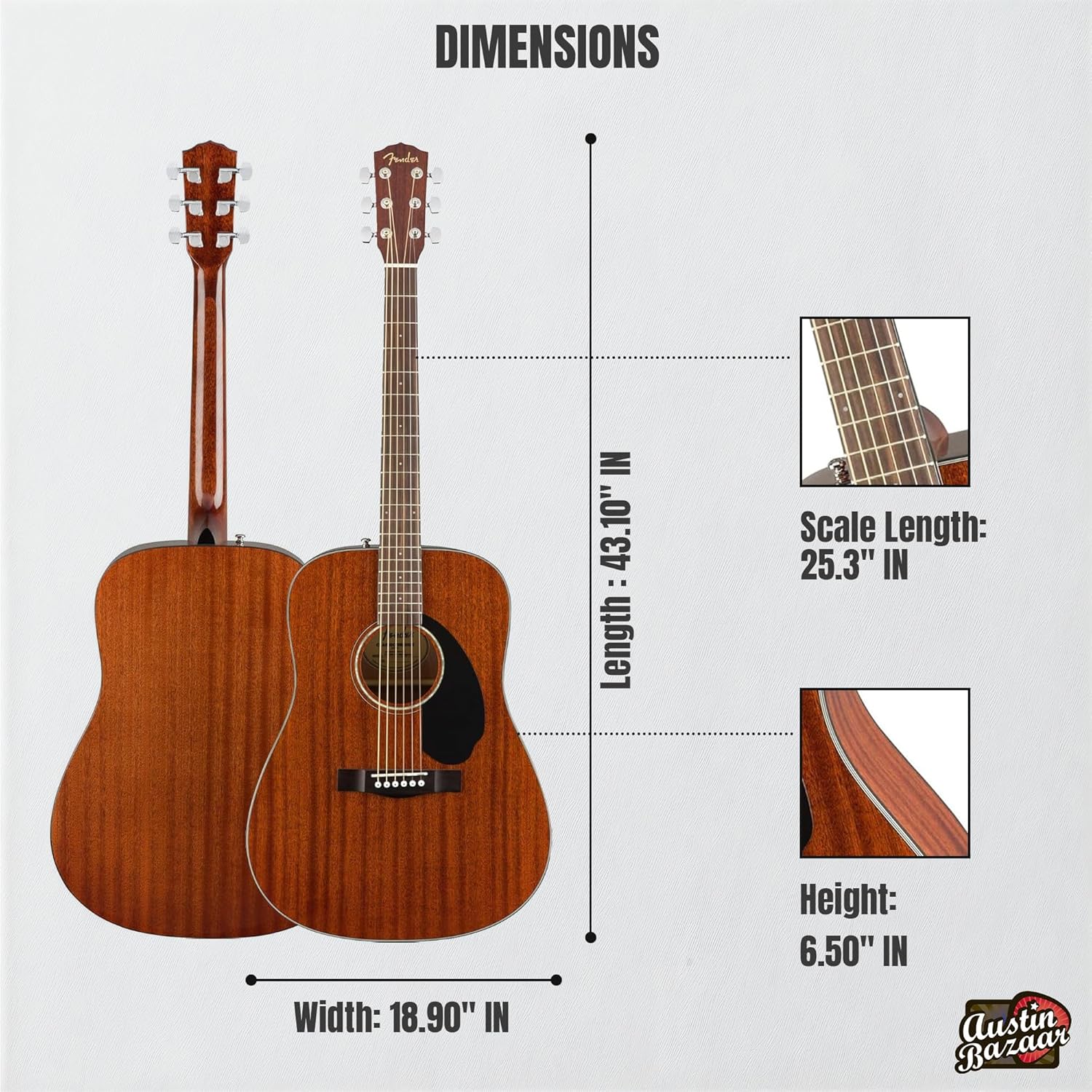 Fender CD-60S Solid Top Dreadnought Acoustic Guitar - All Mahogany Bundle with Hard Case, Tuner, Strap, Strings, Picks, and Austin Bazaar Instructional DVD