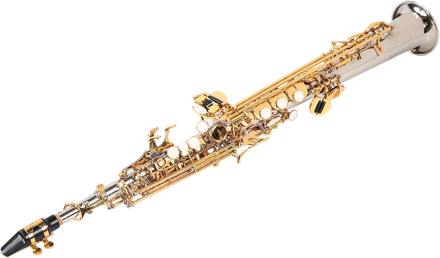 Drfeify Vintage Silver Brass Soprano Straight Saxophone Gold Key Tone for Professional Players