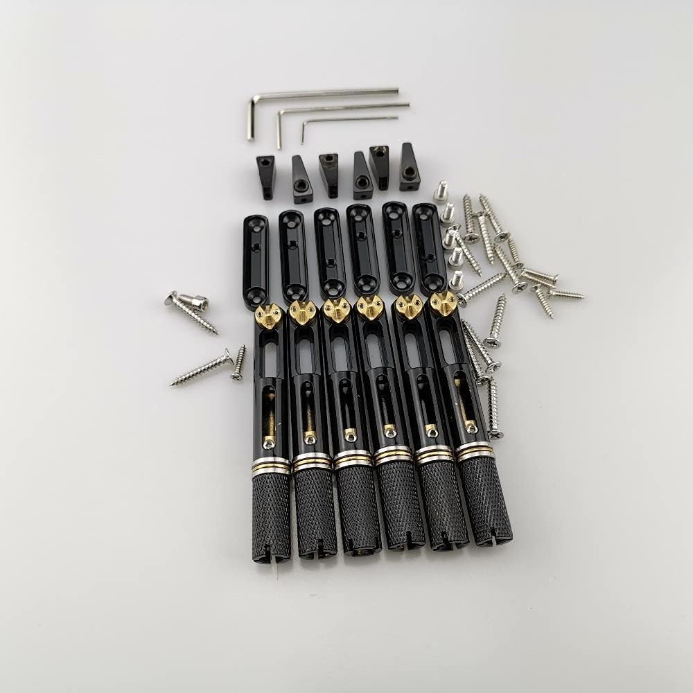 Electric Guitar Bridge Single Headless Guitar Bridge Fanned Fret, Single Fixed Brass Fan Bridges for 6,7,8,9 String Electric Guitar Guitar Accessories, Black (6 Strings)