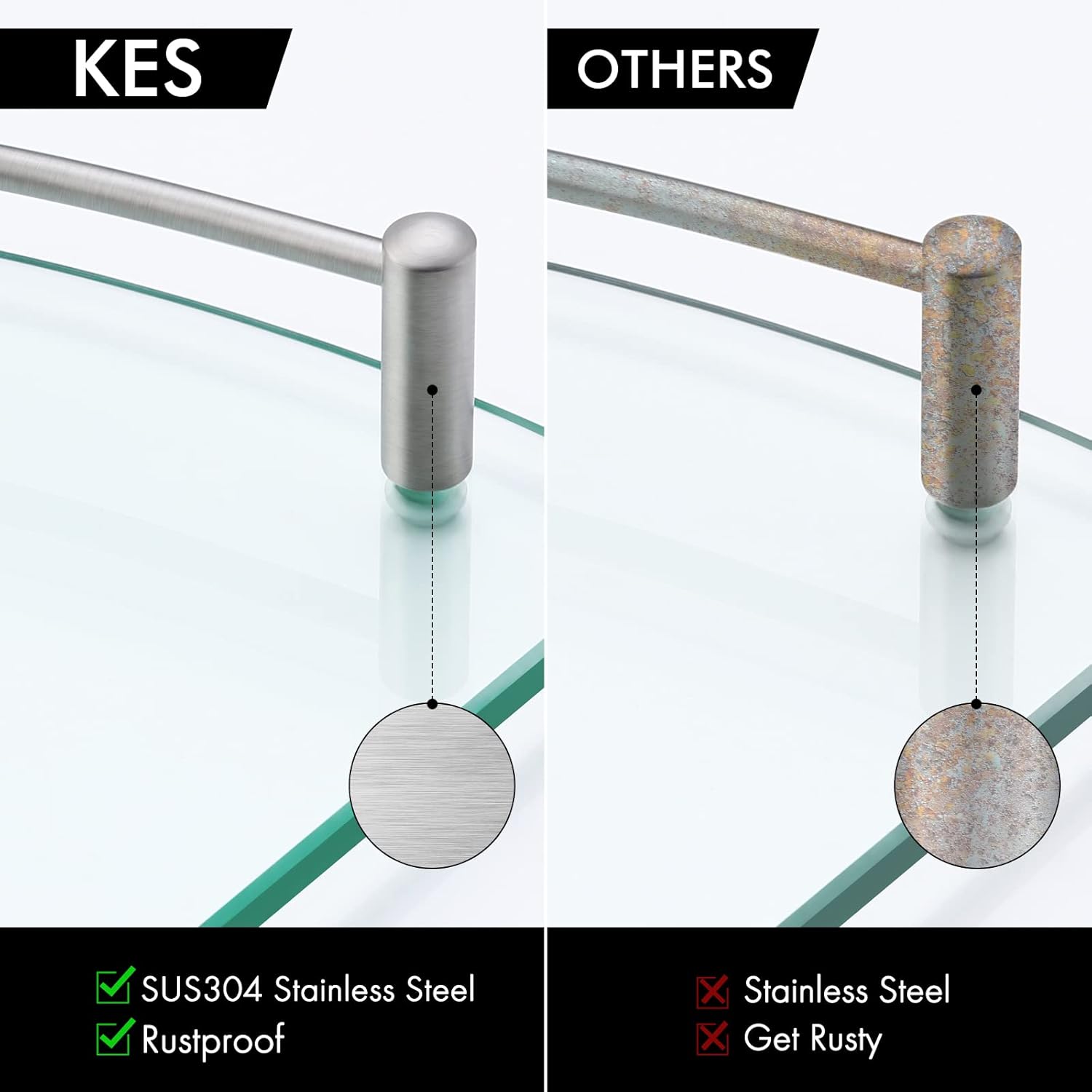 KES Glass Corner Shelf for Bathroom Corner & Toilet Paper Holder Stand, SUS 304 Stainless Steel Brushed Finish, BGS2101A-2-P2+BPH283S1-2