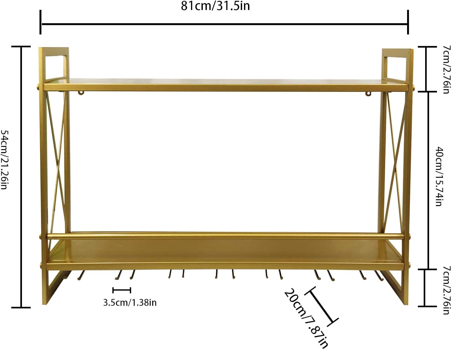 Industrial Wall Mounted Wine Racks with Glass Holder, 31.5in Rustic Metal Multipurpose Shelves, 2-Tiers Wall Mount Hanging Wine Holder Wine Accessories, Bottle Holder Glass Rack Wall Shelf