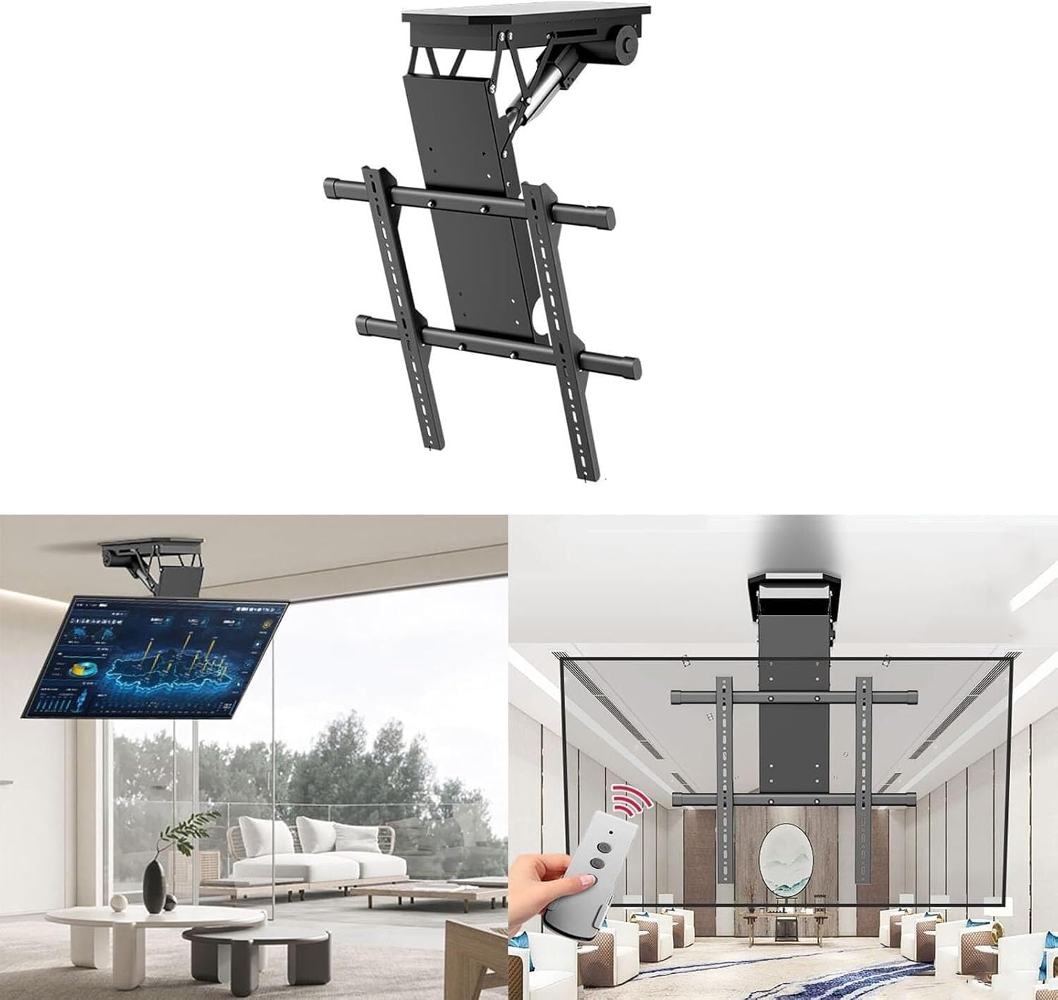tv mounting Bracket TV Wall Mount Ceiling Mount Tv Bracket - 0-85° Flip Down TV/Monitor Bracket, Electric TV Mount with Remote Control tv Stand Mount