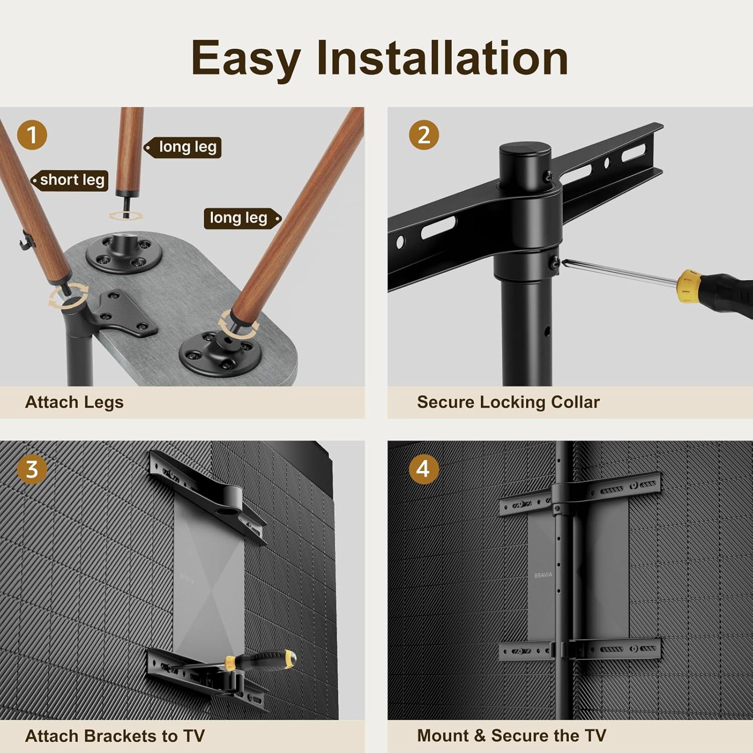 Tripod Easel TV Stand for 43 to 65 Inch LCD LED OLED Screen, Height Adjustable and Swievel TV Stand, Portable Corner TV Floor Stand with Wooden Tray, VESA 400x400mm, Minimalist Black Walnut