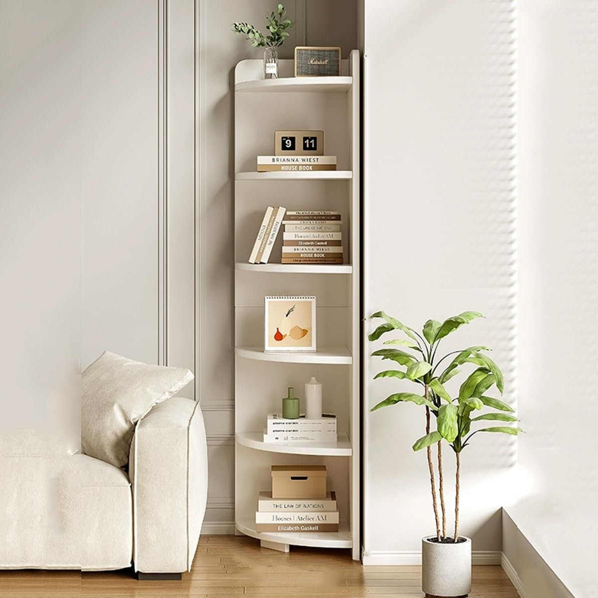 Storage Standing Shelf Unit,Corner Bookcase for Living Room, Home Office, Bedroom,Storage Cabinet Display Shelf Easy Installation 59/70Inch Tall Corner Stand (30cm/6 Tier White)