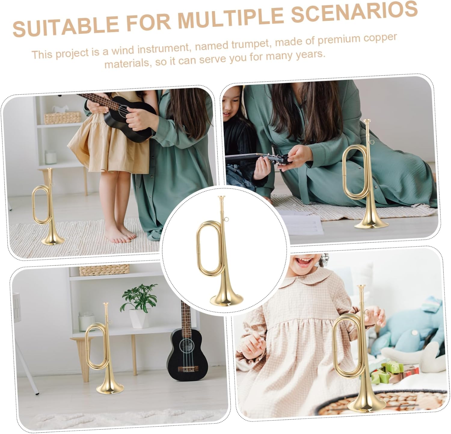 2pcs Golden Bugle Horn Wind Instrument for School Band Music Instrument