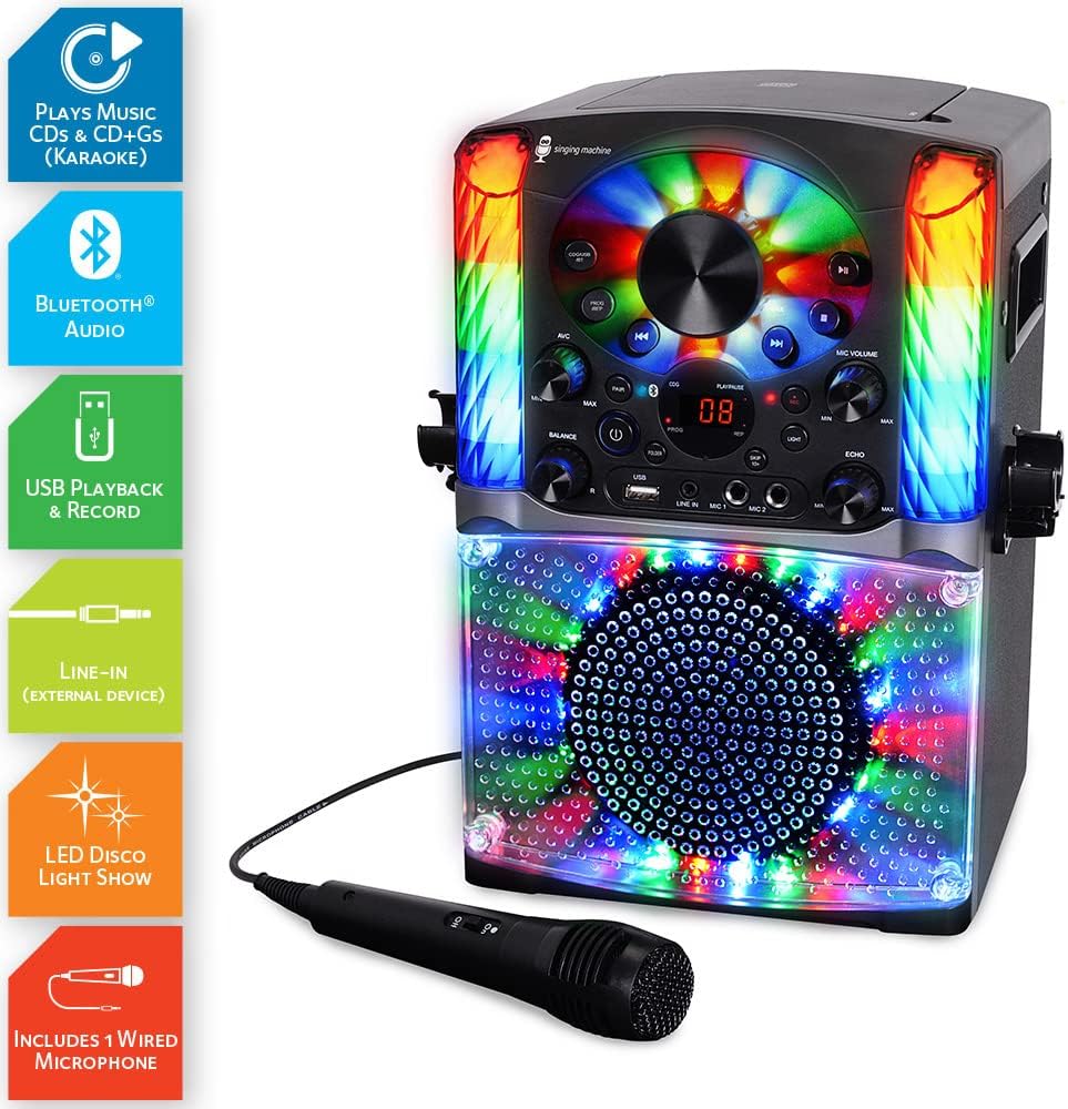 Singing Machine SML625BTBKD Karaoke Machine, Portable Bluetooth CD+G Karaoke System, Black
