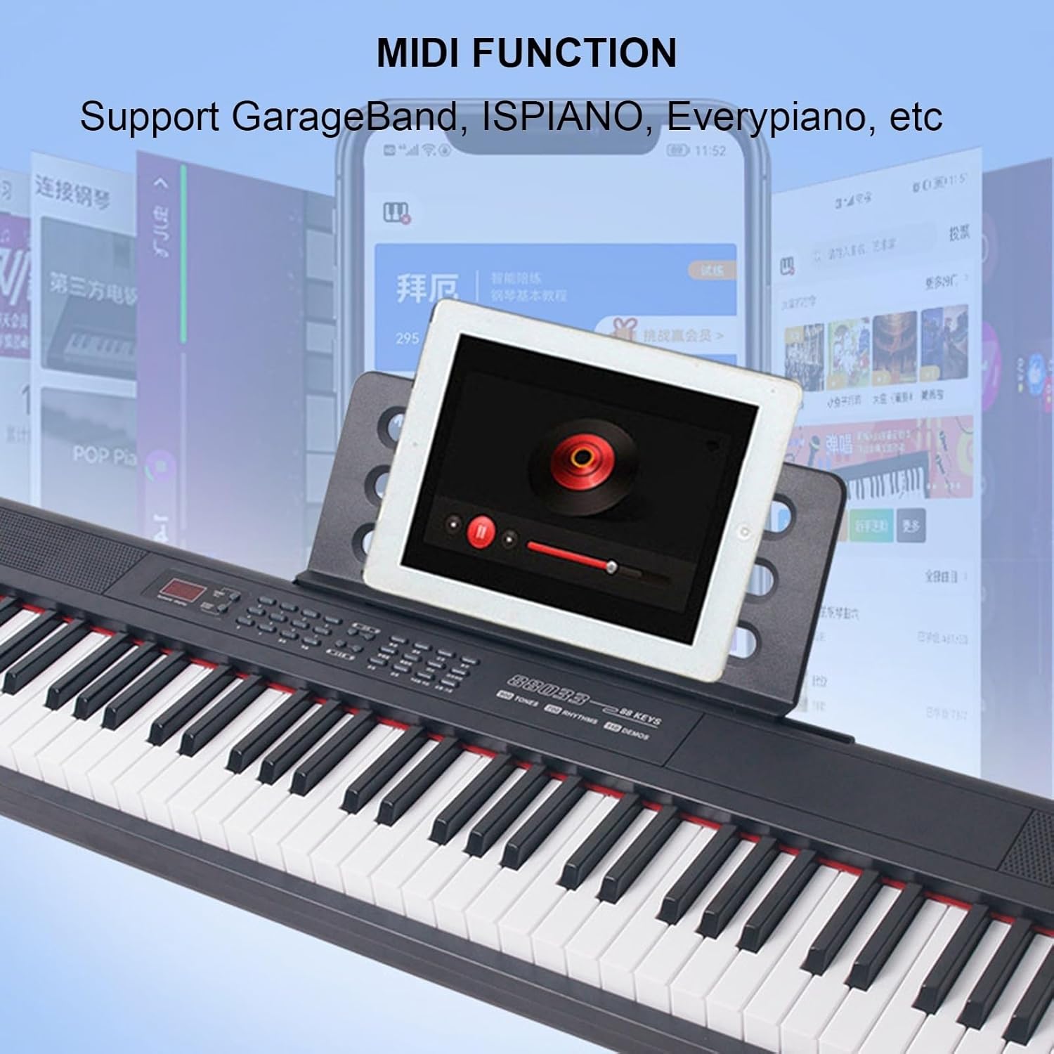 88 Electronic Keyboard Digital Keyboard Full Size With Dynamics Keys Portable Keyboard Support Bluetooth MIDI For Beginners Adults Children Include Stand, Sustain Pedal