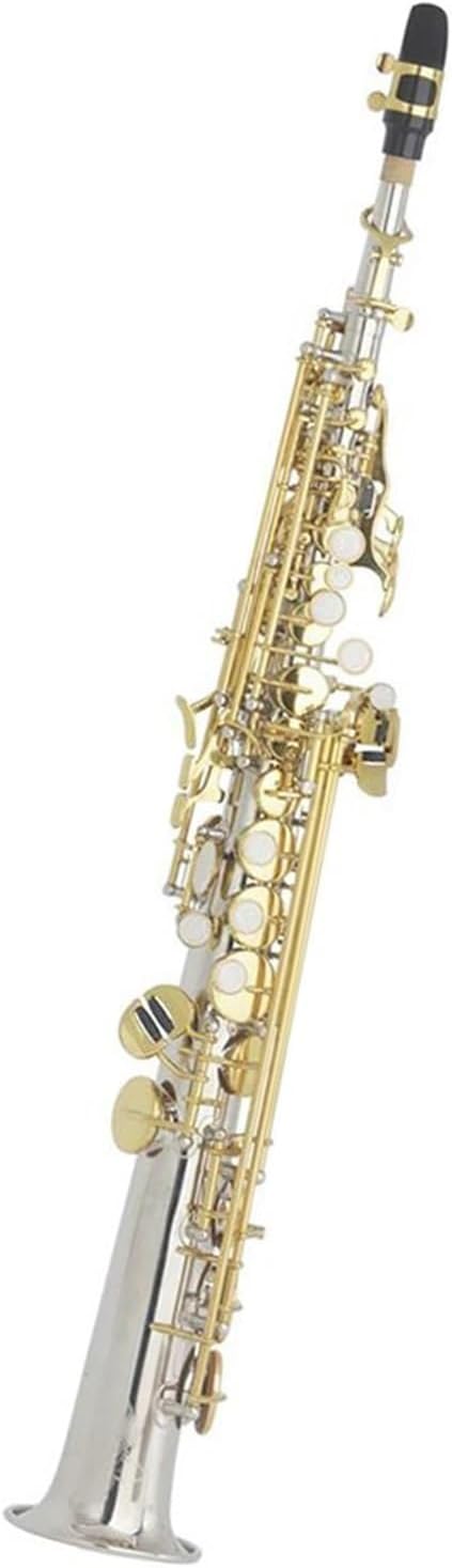 VBDEFRT Straight Bb Treble Saxophone Brass Silver Plated B Flat Woodwind Instrument With Case Reeds Gloves Accessories (Color : Gold Silver)