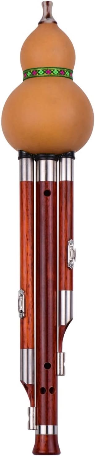 FLFL Hulusi 3 Tone C-Key Hulusi Cucurbit Flute Solid Wood Pipes with Carry Case