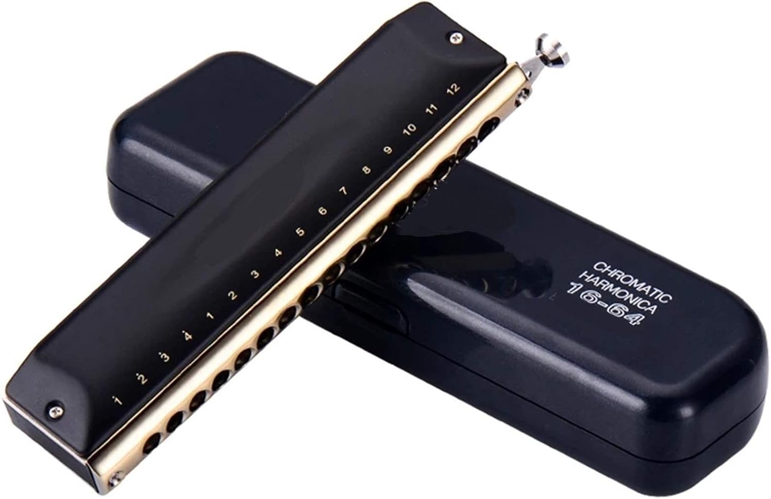 Harmonica Chromatic Harmonica 16 Holes 64 Tone Mouth Organ Instrumentos Key C Professional Musical Instruments Harp (Color : Blk Brass Comb Key C)
