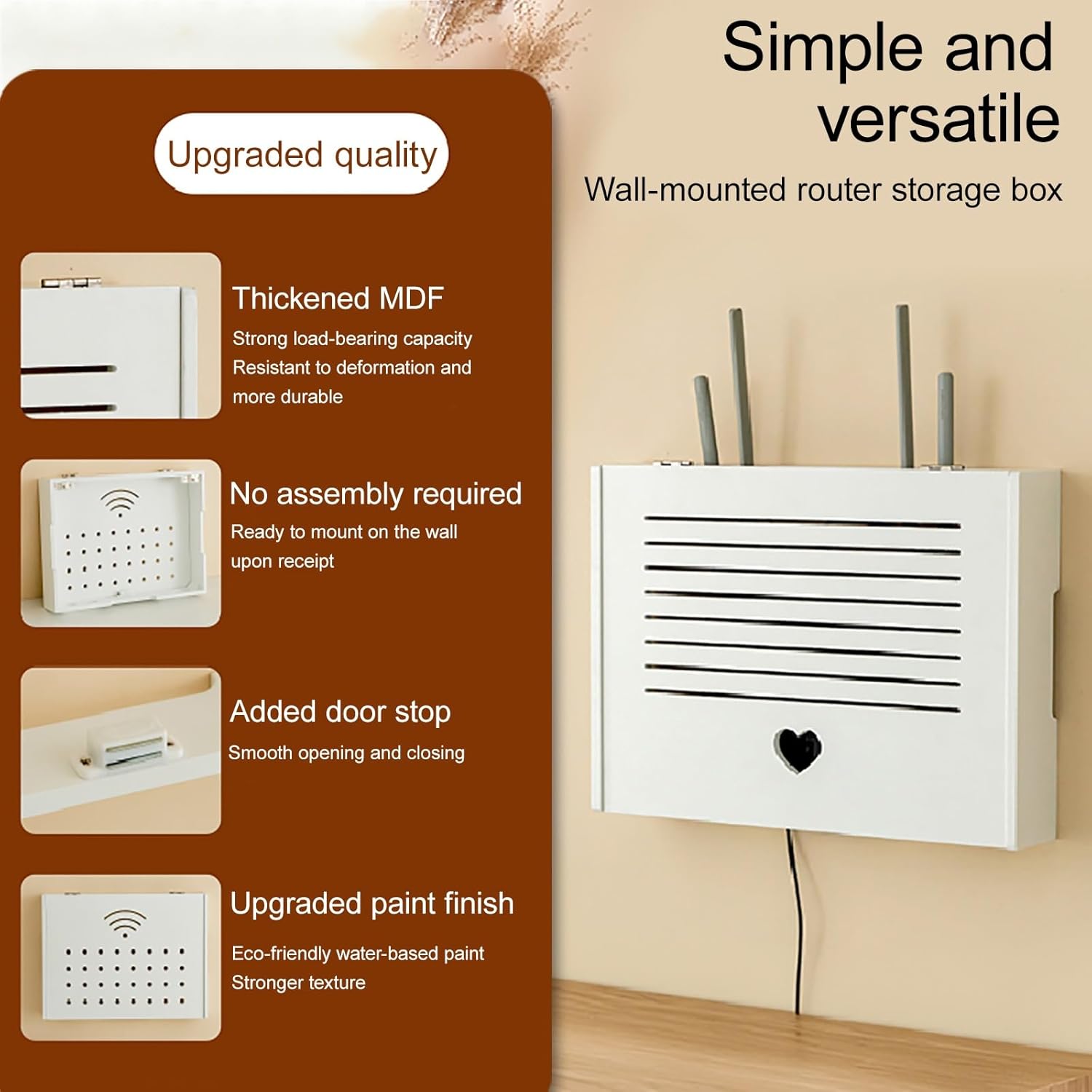 WiFi Router Hidden Box, Wooden WiFi Router Storage Box, Projector Shelf, Large Space Modem Cable Organizer, with Ventilation & Cord Management, for Bedroom Living Room(White1,41x7.3x30cm/16x3x12in)