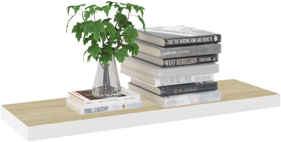 Modern Floating Shelves,Wall Storage Shelves,Wall Mounted Shelf Organizer Unit Display Shelf,Invisible Mounting System,Awards,Book,Collectibles,Ornaments,4 pcs Oak and White 31.5