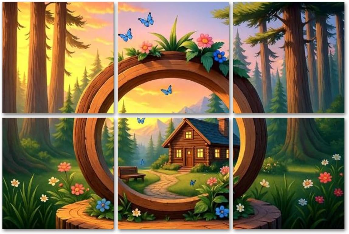 6 Pack Art Acoustic Panels Sound Absorbing Whimsical Forest Wooden Frame Cozy Cottage Butterflies Decorative Soundproof Wall Panels Self Adhesive for Recording Studios Office 72