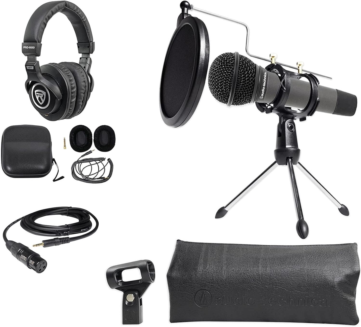 Audio-Technica 1-Person PC Podcasting Podcast Bundle Microphone+Stand+Headphones