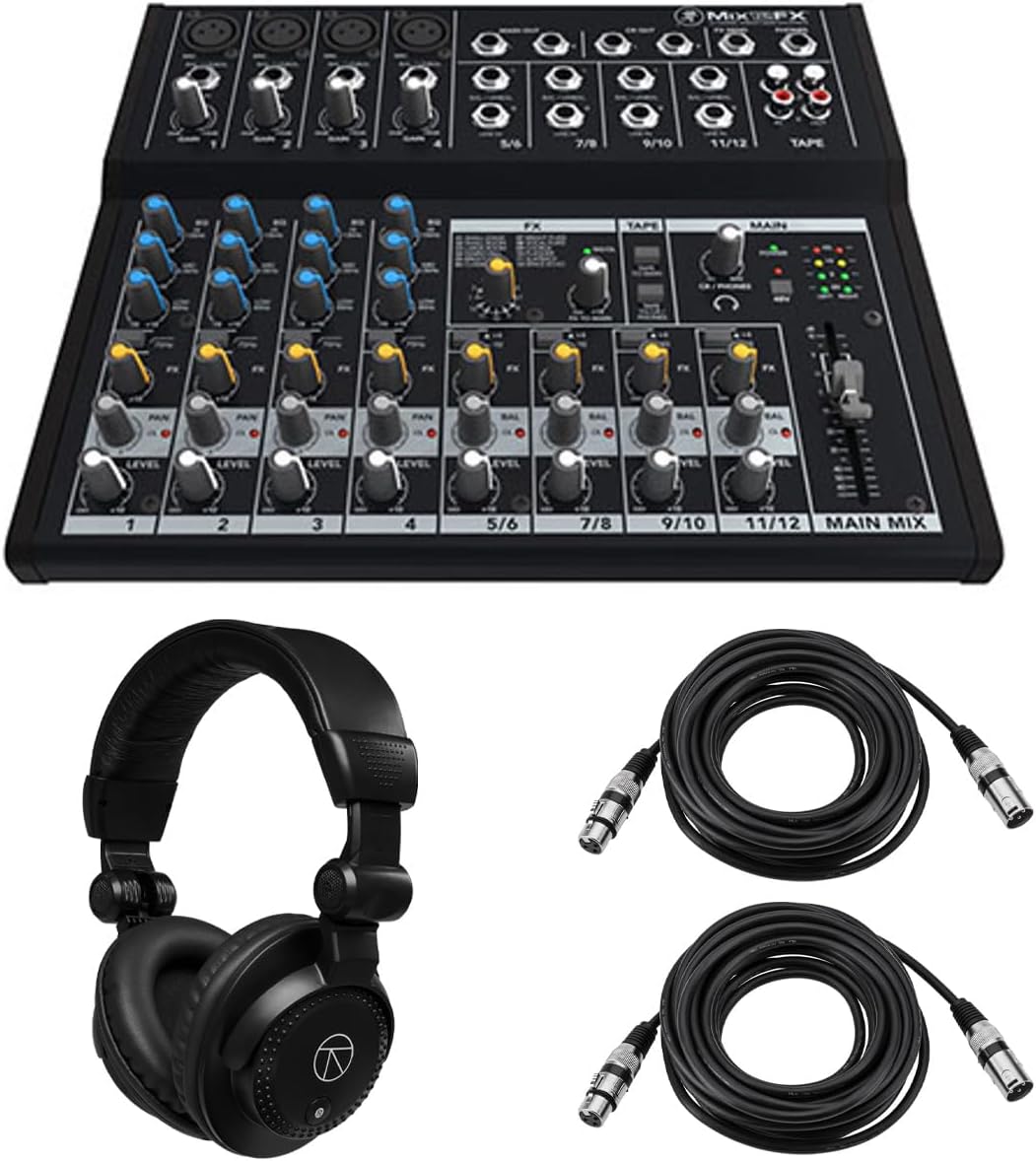 Mackie Mix12FX 12-Channel Compact Mixer with Effects, Bundle with TAPH100 Headphones and 2x XLR Cable