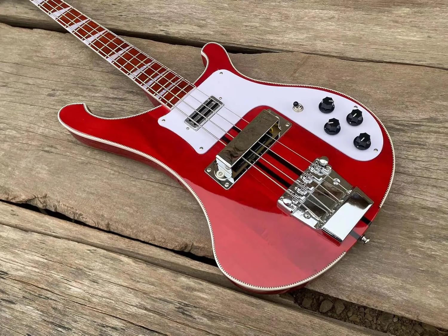 4-String Electric Bass Guitar - Red Neck-Thru Body, 5-Piece Maple & Rosewood Neck, Humbucker & Single Coil Pickups
